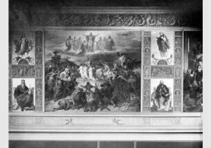 Blick auf die Wandbilder von Wilhelm von Kaulbach im Haupttreppenhaus des Neuen Museums
