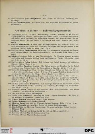 Arbeiten in Silber – Schmuckgegenstände (Nr. 646-729)