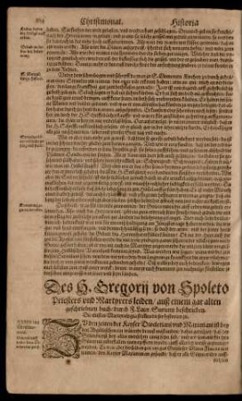 Des H. Gregorii von Spoleto Priesters und Martyrers leiden/ ...
