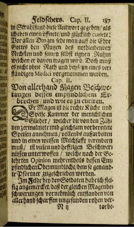 Cap. II. Von allerhand Magen Beschwerungen dessen empfindlichem Erbrechen/ und wie es zu curiren