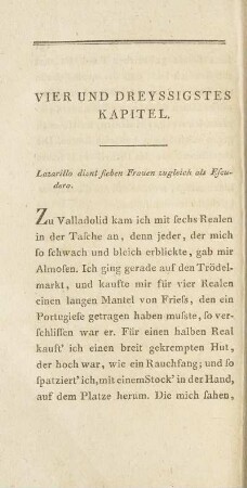 Vier und Dreyssigstes Kapitel. Lazarillo dient sieben Frauen zugleich als Escudero