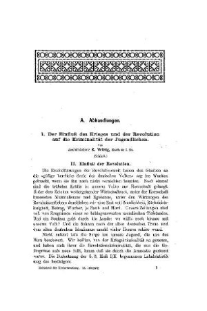 Der Einfluß des Krieges und der Revolution auf die Kriminalität der Jugendlichen : (Schluß)