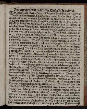 Copia zweyer Vollmachten des Königs in Franckreich
