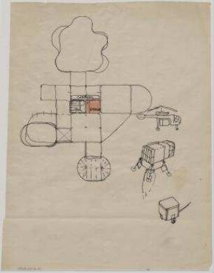 "Misawa Homes Prefabricated Housing International Design Competition 70", Mobilhaus (nicht realisiert), 4. Preis – Grundriss, Transportoptionen. Misawa/Japan