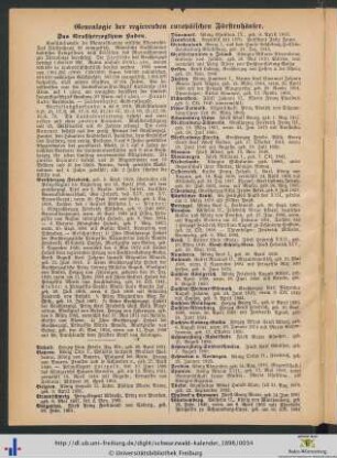 Genealogie der regierenden europäischen Fürstenhäuser.