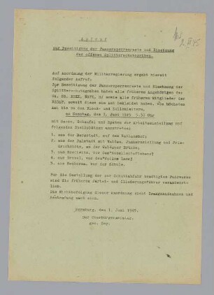 "Aufruf zur Beseitigung der Panzersperrenreste und Einebnung der offenen Splitterschutzgräben"