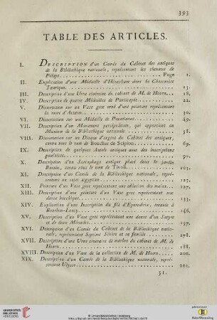 Table des articles
