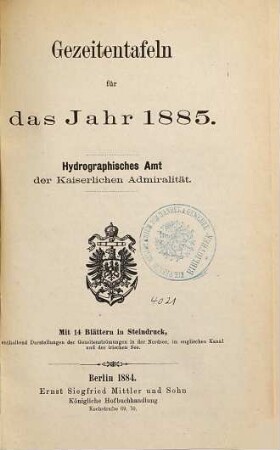 Gezeitentafeln ... : europäische Gewässer. 1885. - 1884