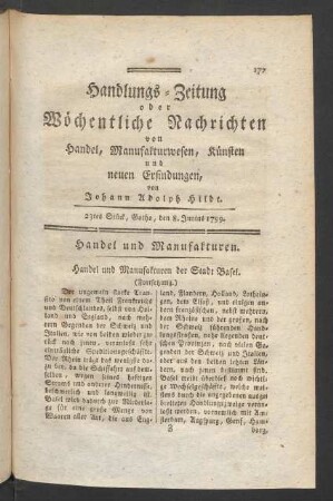 23tes Stück, Gotha, den 8. Junius 1799.