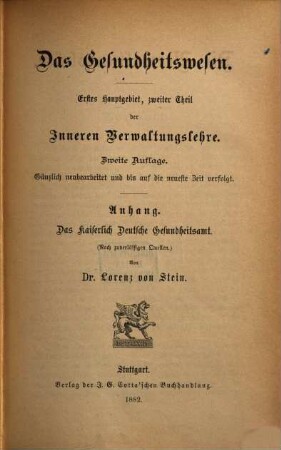 Die Verwaltungslehre. 3,1, Innere Verwaltung ; Hauptgebiet 2. Das Gesundheitswesen