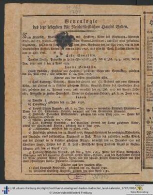 Genealogie des jezt lebenden Alt Reichsfürstlichen Hauses Baden.