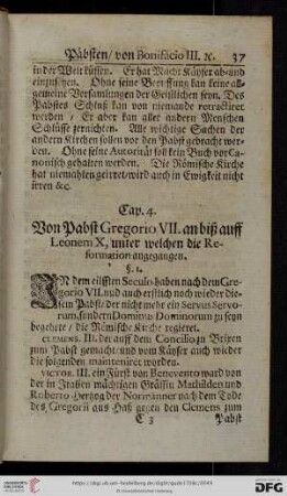 Cap. 4: Von Pabst Gregorio VII, an bisz auff Leonem X. unter welchen die Reformation angegangen