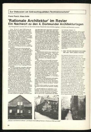 "Rationale Architektur" im Revier. Ein Nachwort zu den 4. Dortmunder Architekturtagen