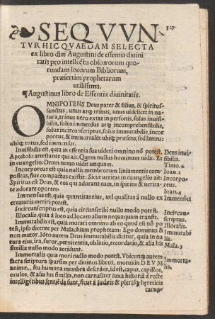 Sequuntur Hic Quaedam Selecta ex libro divi Augustini de essentia divinitatis ...