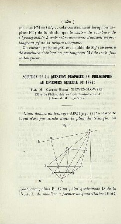 Solution de la question proposée en philosophie au concours général de 1884.