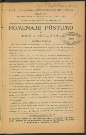 Homenaje póstumo a José de Maturana