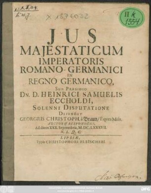 Ius Maiestaticum Imperatoris Romano-Germanici In Regno Germanico
