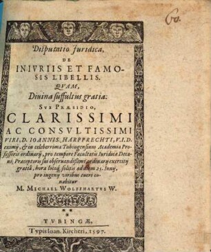 Disp. iur. de iniuriis et famosis libellis
