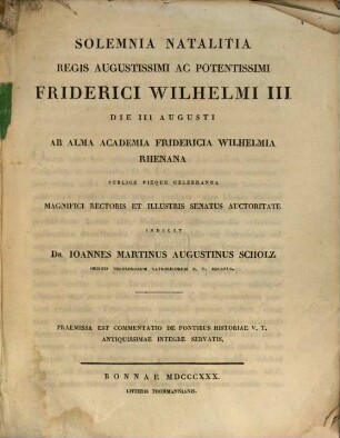 Commentatio de fontibus historiae V. T. antiquissimae integre servatis