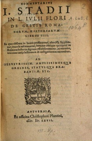 Commentarius in L. Iulii Flori de Gestis romanarum historiarum libri IV