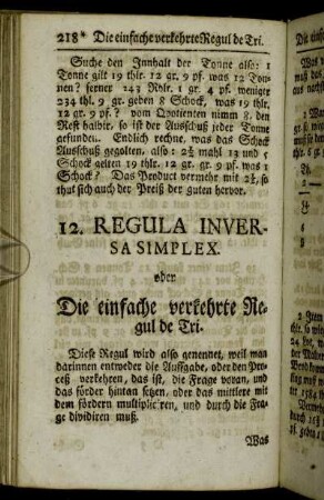 12. Regula Inversa Simplex. - 13. Regula Dupla. Oder Die zweyfache Regul de Tri.