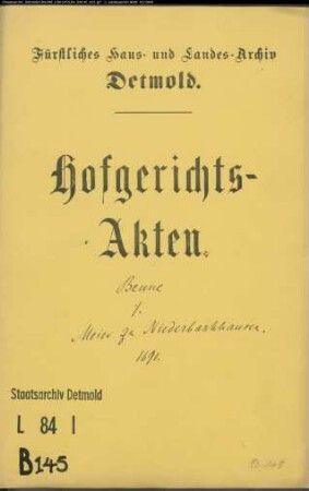 Benne, Georg zu Herford gegen Johann Arnold Meier zu Nieder-Barkhausen - Schuldforderung