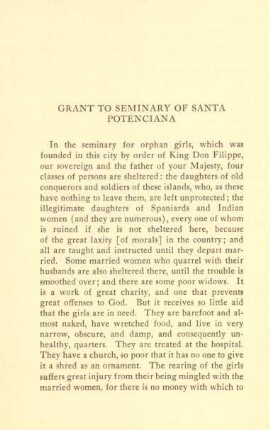 Grant to seminary of Santa Potenciana