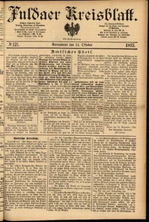 Erste Ausgabe vom Samstag, den 14. Oktober 1893.