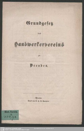 Grundgesetz des Handwerkervereins zu Dresden