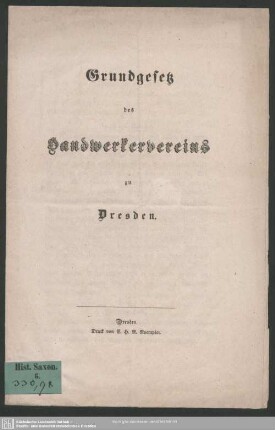 Grundgesetz des Handwerkervereins zu Dresden