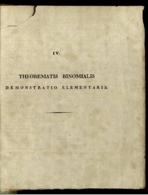 IV. Theorematis binomialis emonstratio elementaris.