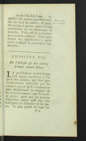 Chapitre VIII. De l'Hérésie & des autres Crimes contre Cieu.