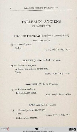 Tableaux Anciens et Modernes (Nr. 13-87)