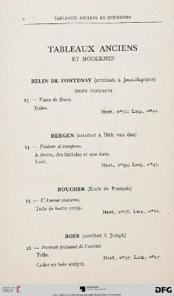 Tableaux Anciens et Modernes (Nr. 13-87)