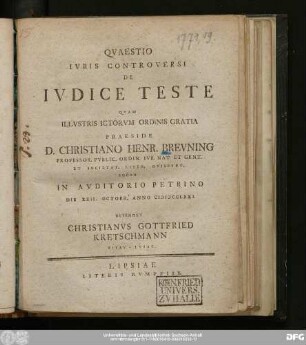 Qvaestio Ivris Controversi De Ivdice Teste