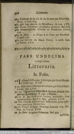 Pars Undecima complectens Litteraria