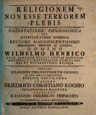 Religionem non esse terrorem plebis : dissertatione philosophica