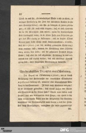§. 7. Von der physischen Möglichkeit einer Offenbarung.