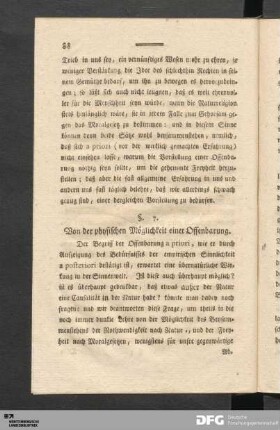 §. 7. Von der physischen Möglichkeit einer Offenbarung.