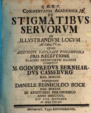 Commentatio acad. de stigmatibus servorum : ad illustrandum locum ad Galat. VI. 17