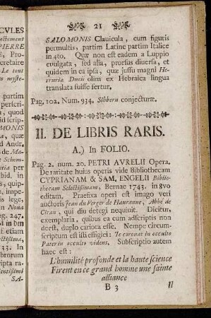 II. De libris raris.