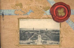 Postkartenalbum. "Karlsruhe". Schlossgarten und Innenstadt