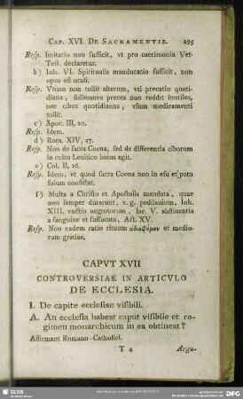 Caput XVII. Controversiae In Articulo De Ecclesia