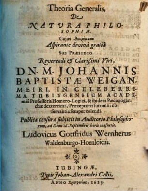 Theoria generalis de natura philosophiae