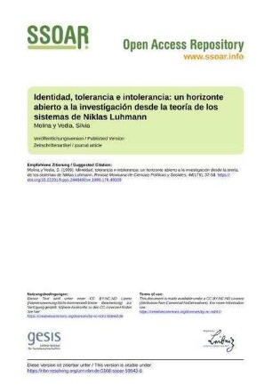 Identidad, tolerancia e intolerancia: un horizonte abierto a la investigación desde la teoría de los sistemas de Niklas Luhmann