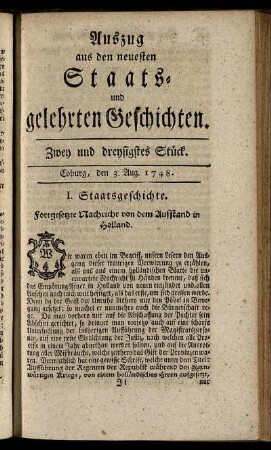 Zwey und dreysigstes Stück. Coburg, den 3. Aug. 1748.