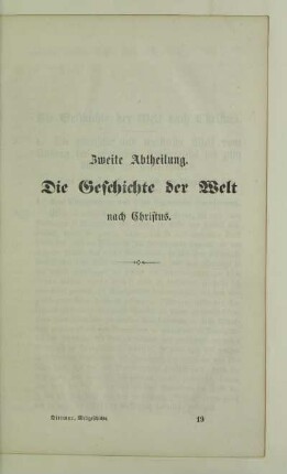 Zweite Abtheilung. Die Geschichte der Welt nach Christus