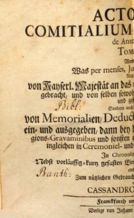 Actorum Comitialium Publicorum de Anno ... Tomus ..., 1743,2