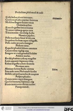 Proludium Philomusi et Zasii.