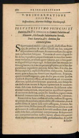 V. De Incarnatione Filii Dei.
